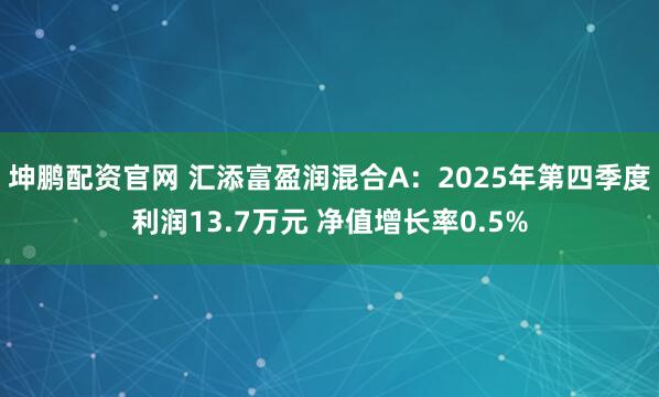 坤鹏配资官网 汇添富盈润混合A：2025年第四季度利润13.7万元 净值增长率0.5%